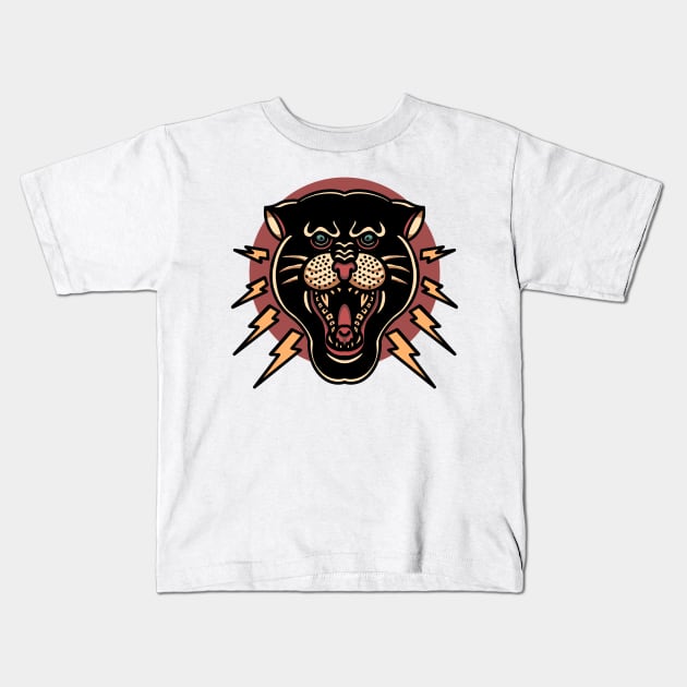 angry panther tattoo Kids T-Shirt by donipacoceng